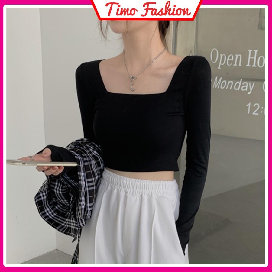 Áo croptop nữ tay dài, áo thun croptop kiểu cổ vuông, ôm body sexy phong cách Hàn Quốc đẹp, chất thun co giãn ACN005