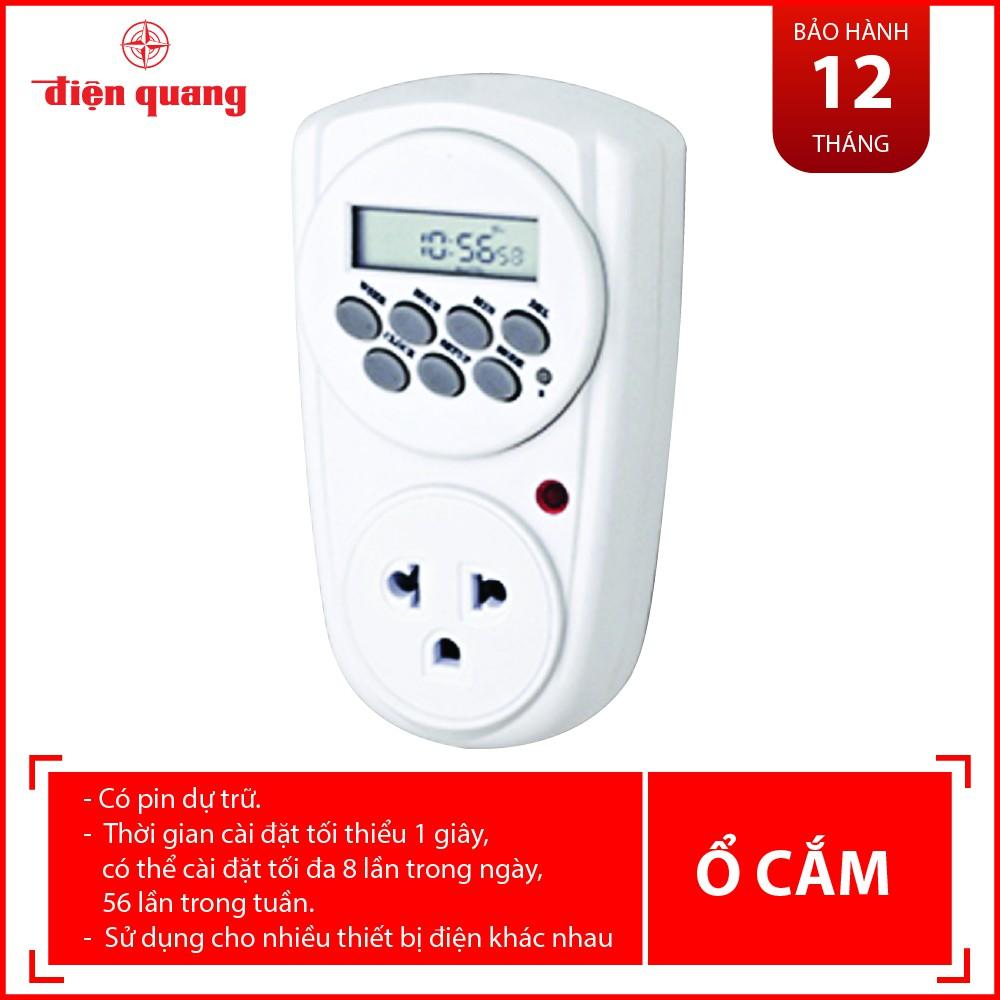 Ổ cắm hẹn giờ Điện Quang ĐQ ESK DT08 W 13 (Điều chỉnh điện tử, 1 lỗ - 3 chấu, trắng)