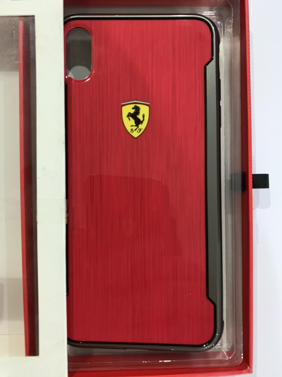 Ốp lưng dành cho Iphone XsMax, hiệu Ferrari, nhôm xước, hàng nhập khẩu nước ngoài