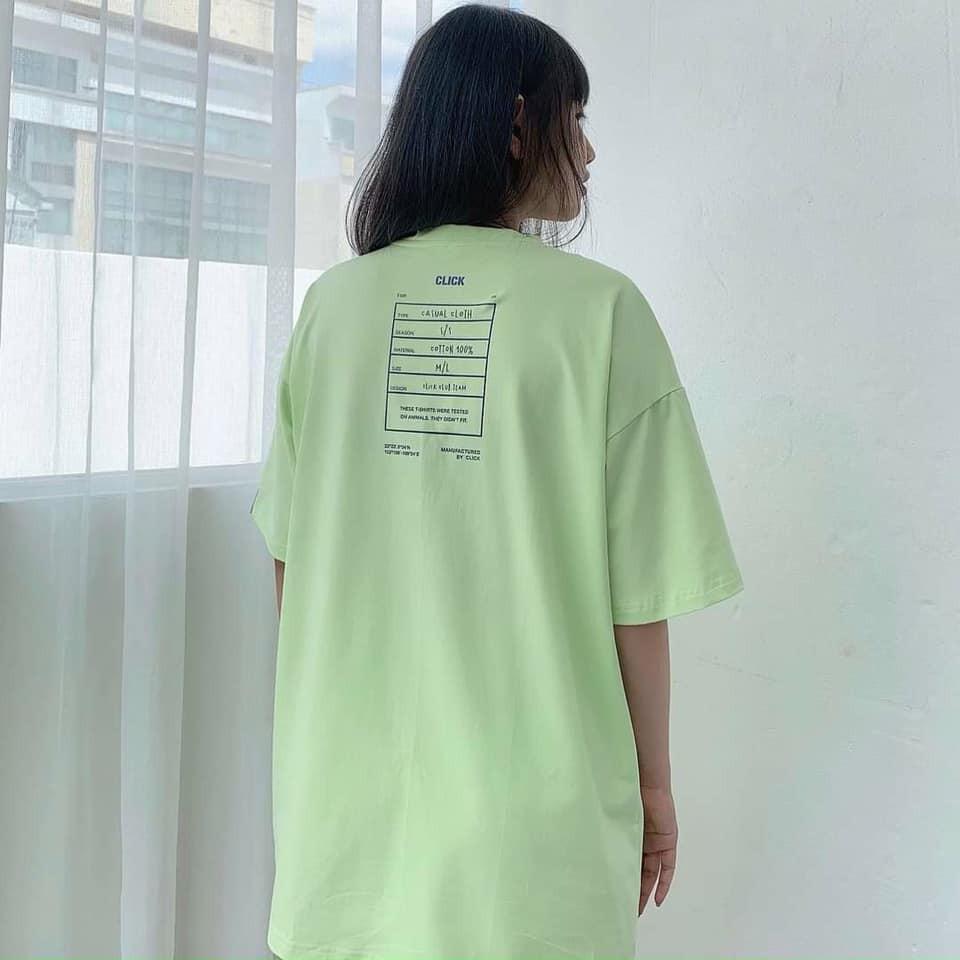 Áo thun tay lỡ xanh chuối hình chữ Click Unisex form rộng dễ thương.