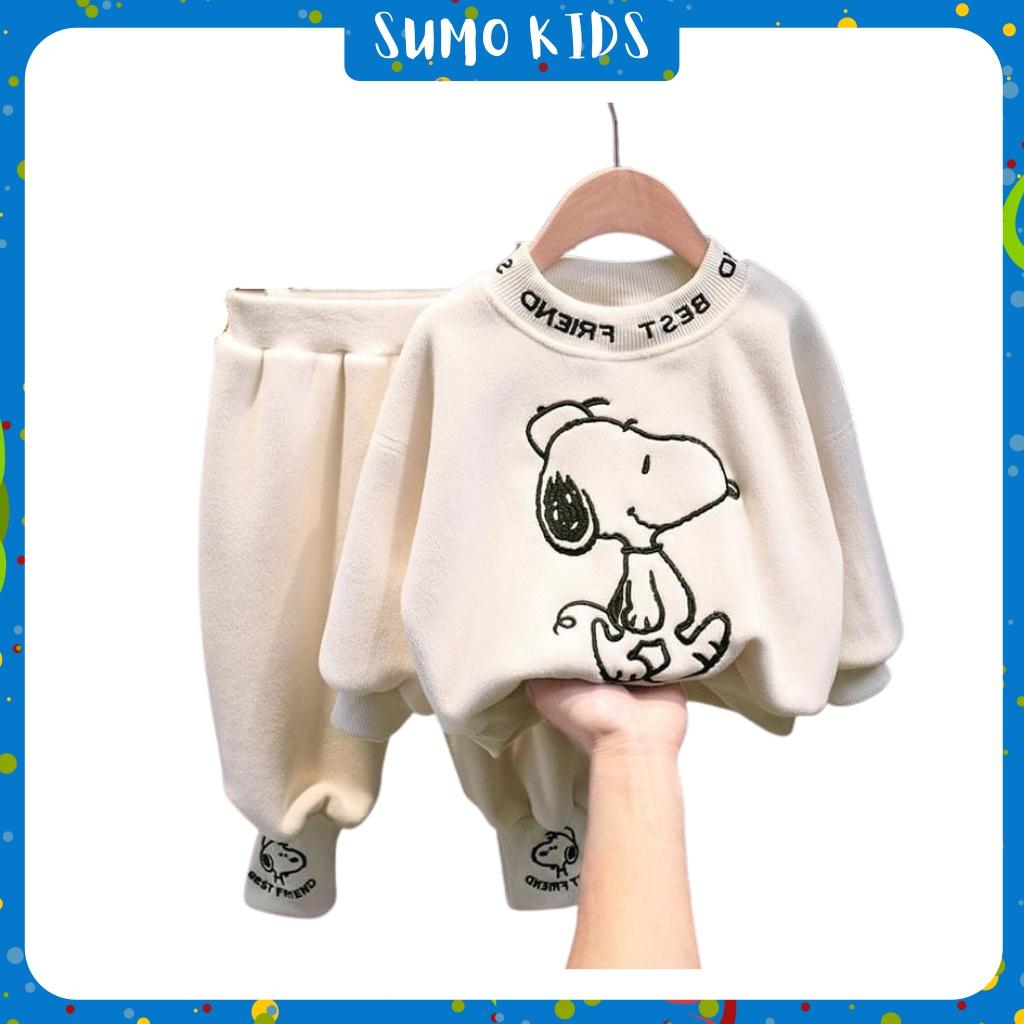 Bộ Nỉ Cho Bé Thêu Hình Chú Chó SNUPY Cực Xinh, Quần Áo Mùa Thu Đông Cho Bé Từ 7-28kg - SUMO KIDS