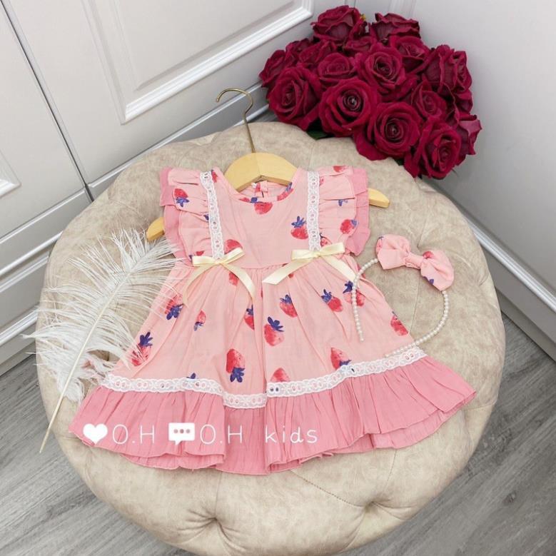 Đầm váy xòe tiểu thư bé gái tay phồng hoa 3D size nhí sang chảnh - sỉ quần áo trẻ em