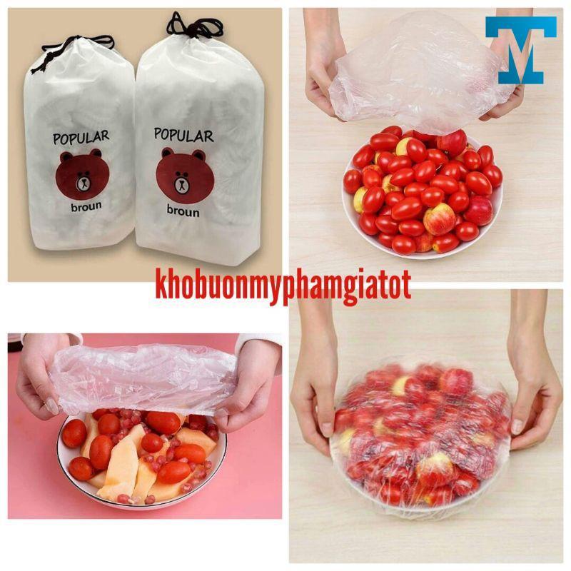 Gói 100c Màng Bọc Thực Phẩm Có Chun Co Dãn Tái Sử Dụng Kèm Túi Gấu