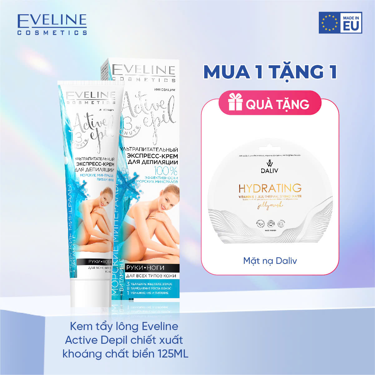 Tặng Mặt Nạ Daliv Kem Tẩy Lông Chiết Xuất Khoáng Chất Biển Dành Cho Mọi Loại Da Eveline Active Epil 125Ml