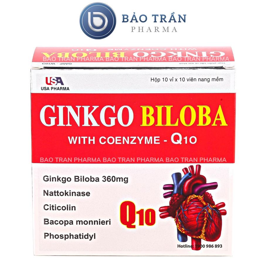 Viên uống bổ não Ginko Biloba đỏ hỗ trợ lưu thông máu não, giảm tai biến mạch máu não (Hộp 10vỉ x 10 viên nang mềm)