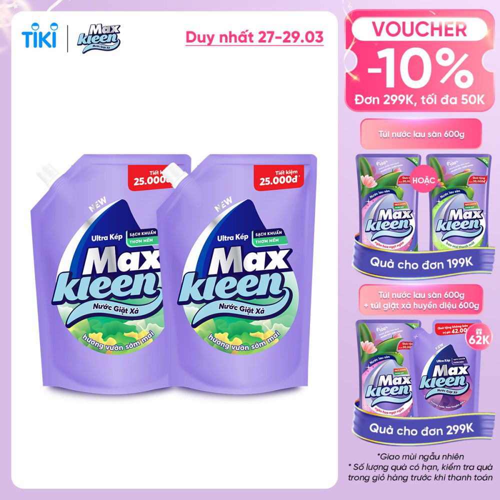 Combo 2 Túi Nước Giặt Xả Maxkleen Hương Vườn Sớm Mai (2.4kg/túi)