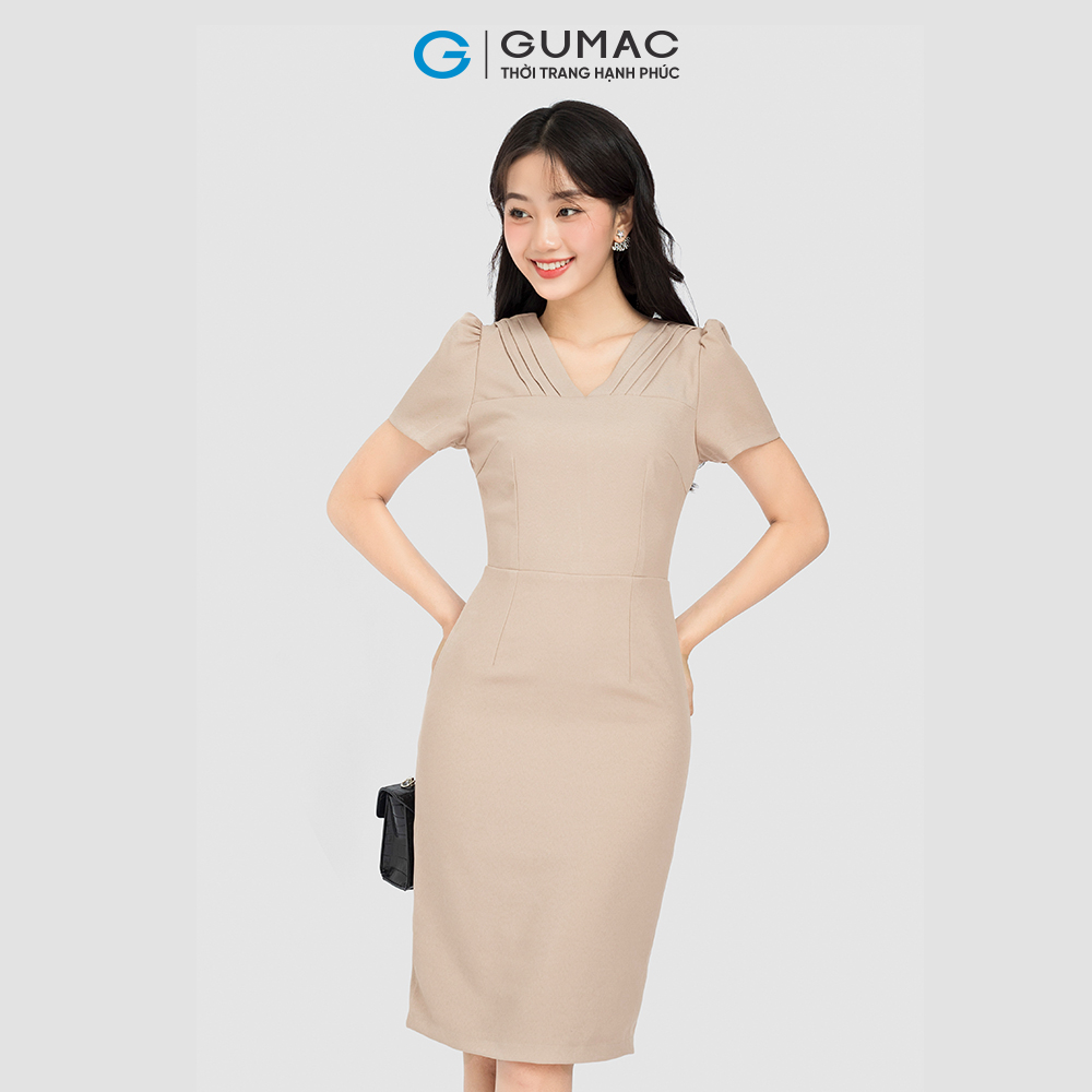 Đầm bút chì GUMAC DC09058 cổ tim xếp ly nâng dáng