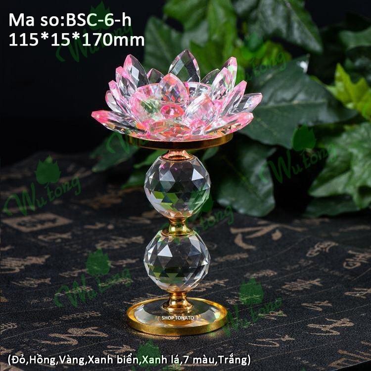 CHUNG ĐÈN CẦY BÔNG SEN PHA LÊ THỦY TINH SỐ 6 NT