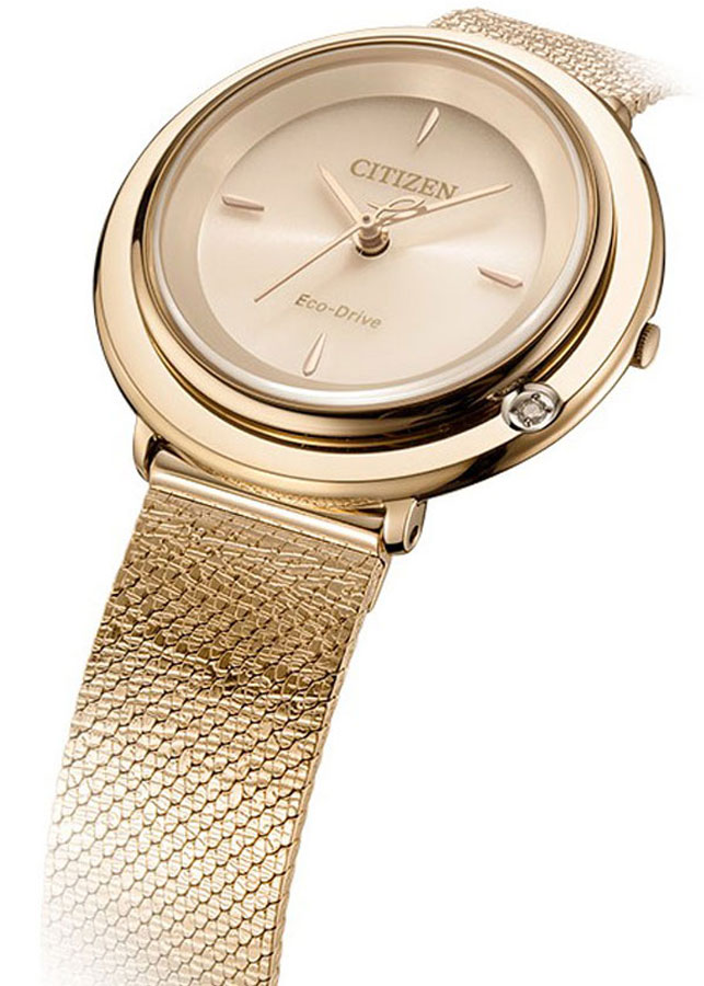 Đồng Hồ Nữ Citizen Đính Kim Cương Dây Thép Không Gỉ EM0643-84X - Mặt Vàng Hồng (Sapphire)