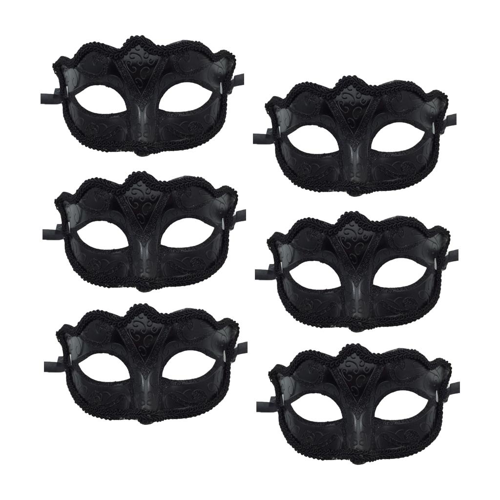 6 Pieces Women Mens Masquerade Ball Mask Venetian Party Eye Mask Black