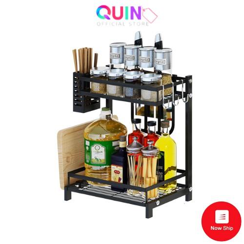 Kệ gia vị 2 tầng INOX sơn tĩnh điện đen 2 TẦNG có chỗ để dao thớt - Để đồ nhà bếp đa năng tiện dụng