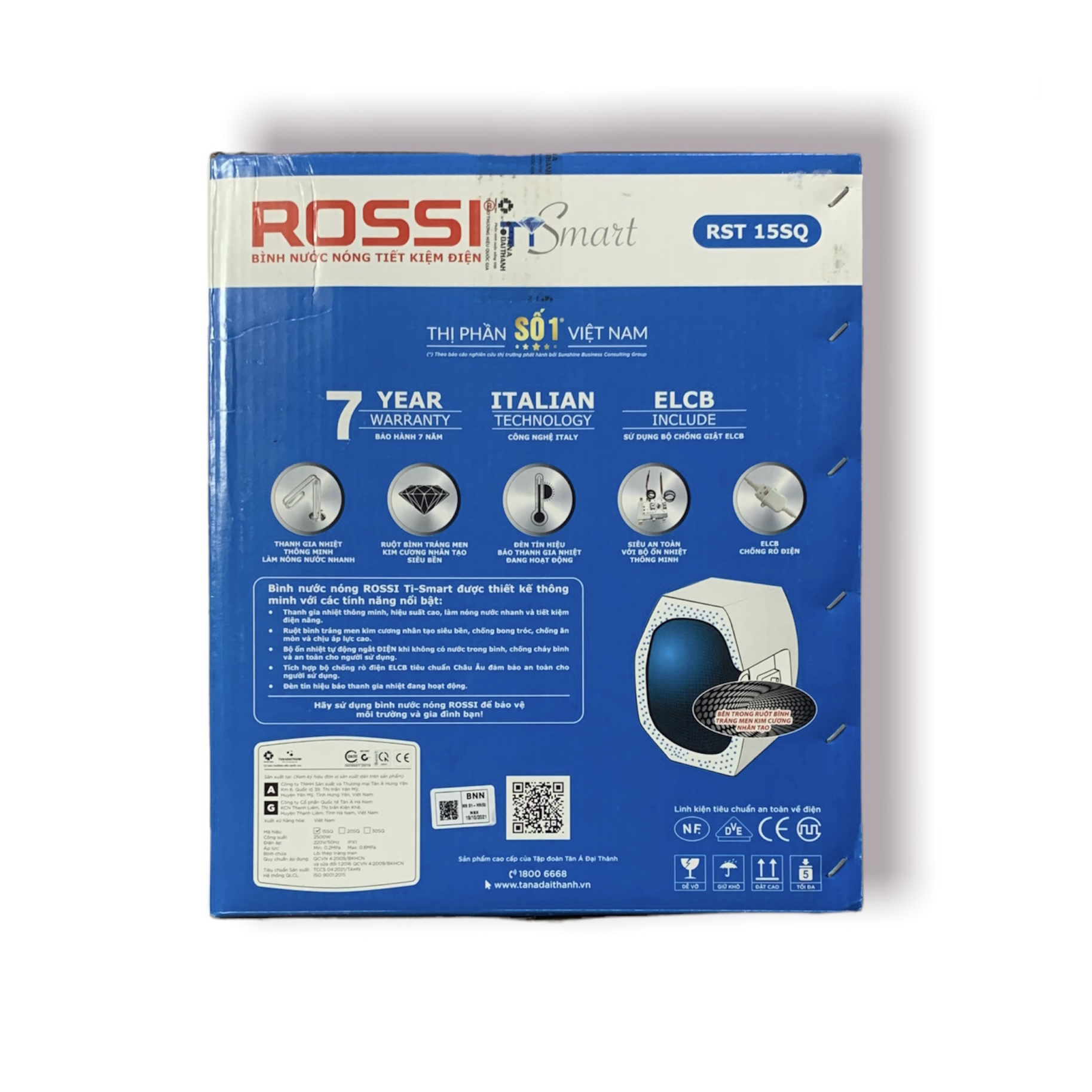 Bình nóng lạnh Rossi 15L RST 15SQ(Bình ngang) - Hàng chính hãng chỉ giao Hà Nội