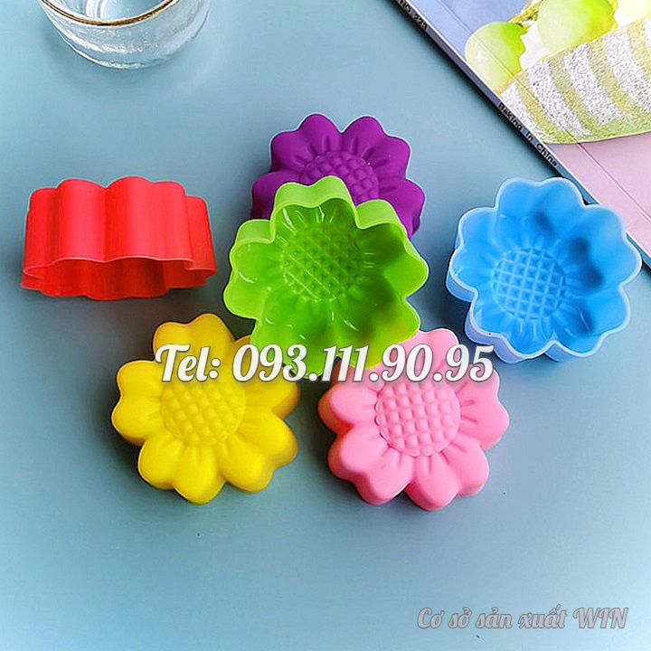 Bộ 10 khuôn silicon 3 lớp làm bánh, rau câu, bánh bông lan, bánh da lợn hoa hướng dương – Mã số 1163