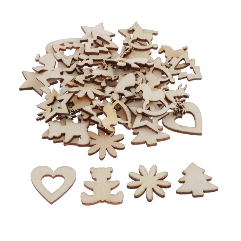 50 Miếng Gỗ Gỗ Tôn Dáng Mặt Dây Chuyền Xmas Đồ Trang Trí Trang Trí