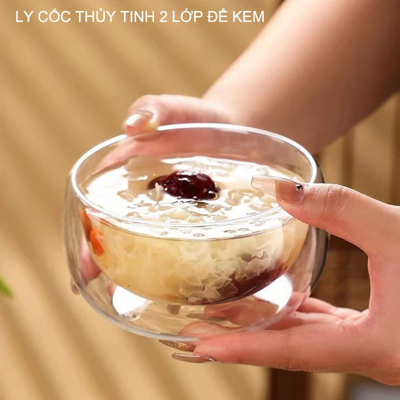 01 Cốc ly thủy tinh 2 lớp chuyên dùng ăn kem, hoa quả dầm đa năng tiện dụng