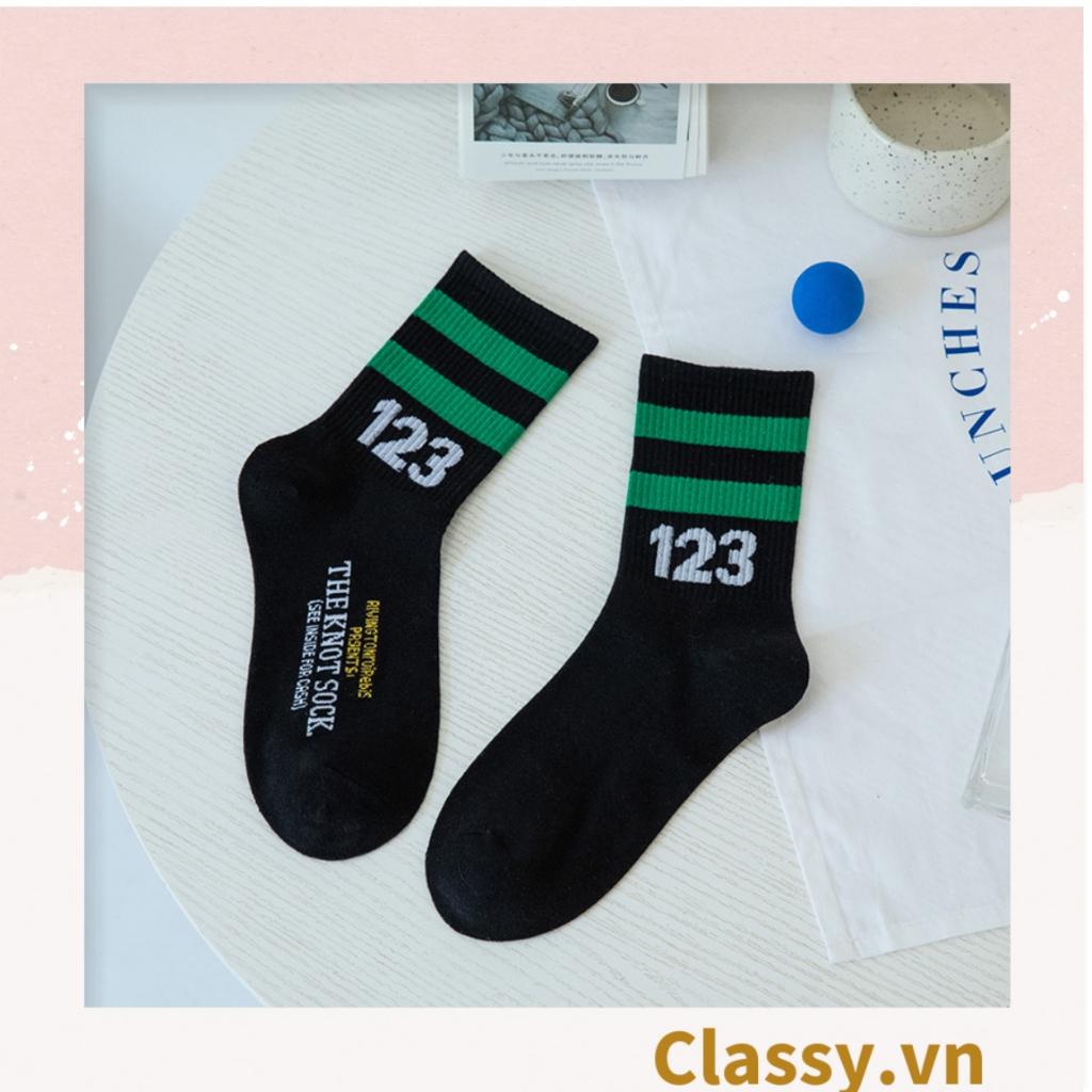 Tất cổ cao, vớ cổ cao Classy trắng đen chất cotton sọc thể thao G1394