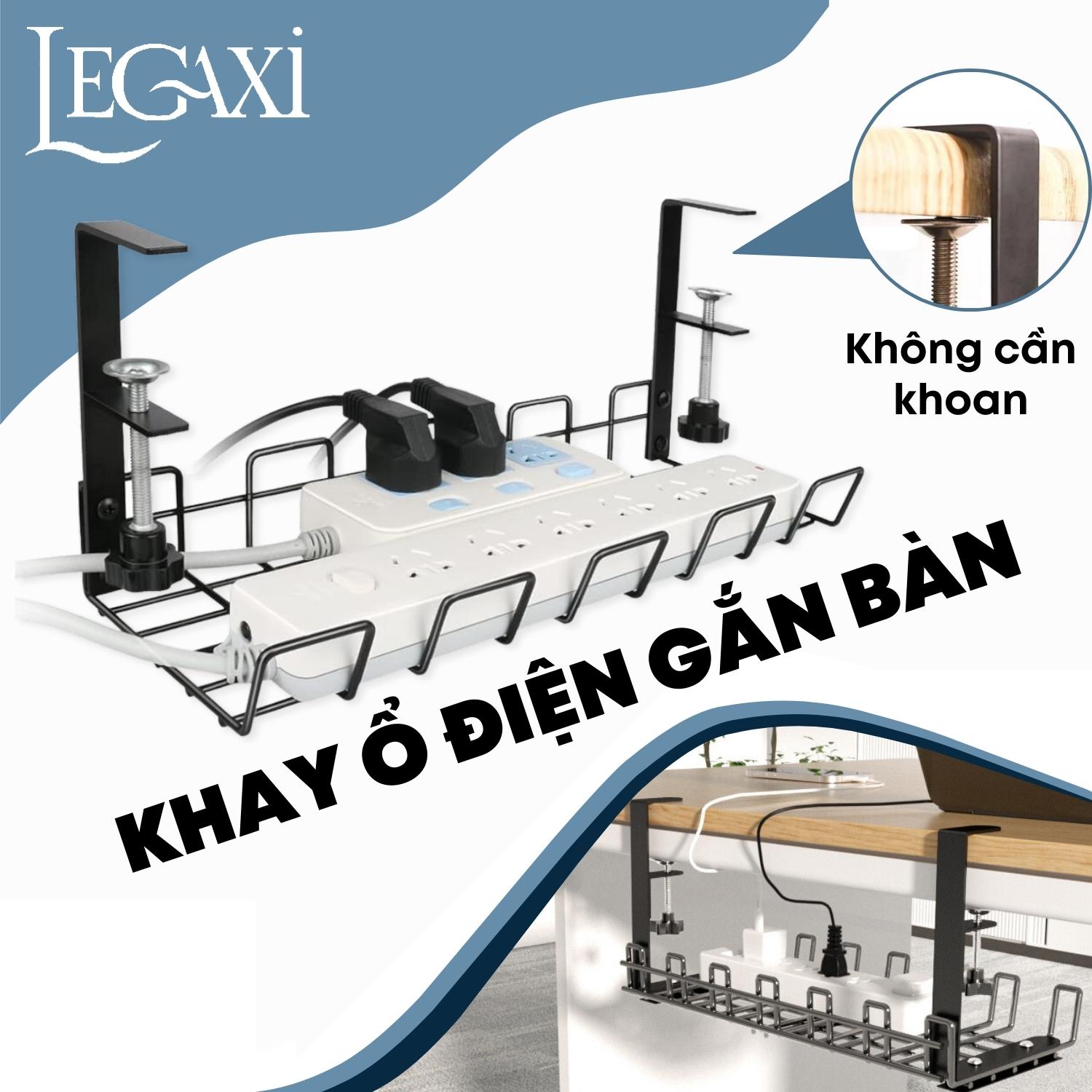 Khay đỡ ổ điện dây điện gắn dưới bàn kệ bằng kim loại thép không cần đục lỗ 38.5x13x16cm Legaxi