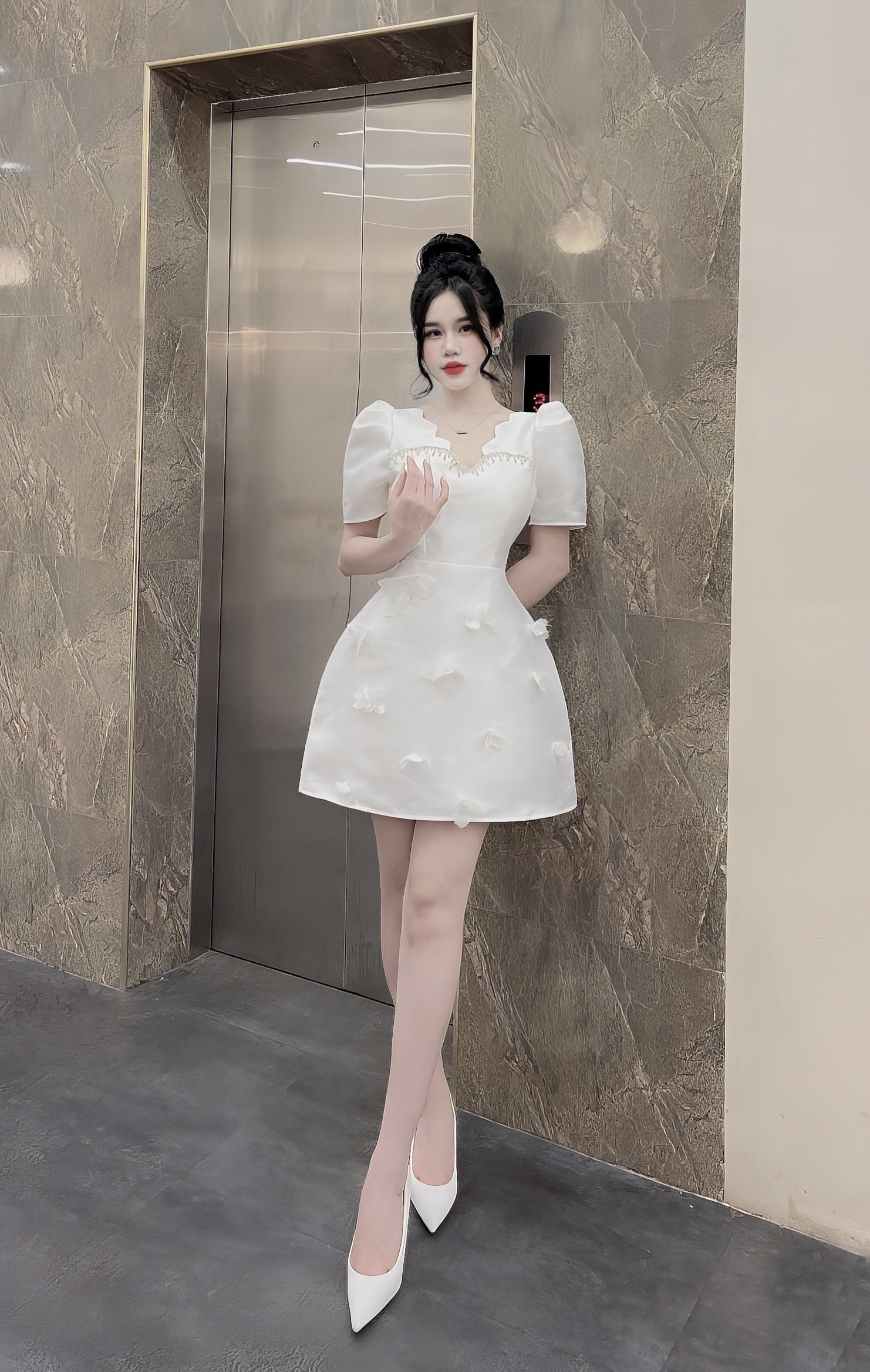 Đầm Thiết Kế MAY TuL20 Chất Liệu Tafta Đính Kết Tạo Dáng Tốt - Đầm Dự Tiệc Trẻ Trung Chuẩn MAY