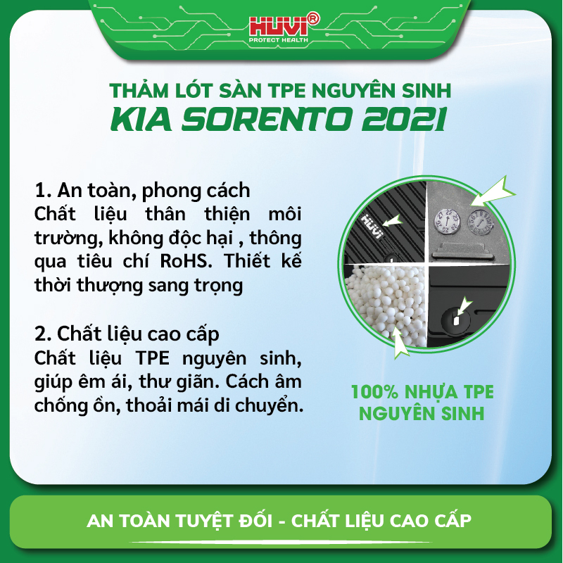 Thảm lót sàn ô tô Kia Sorento 2021 TPE nhựa nguyên sinh cao cấp không mùi, không thấm, không trơn trượt Huvi Protect Health
