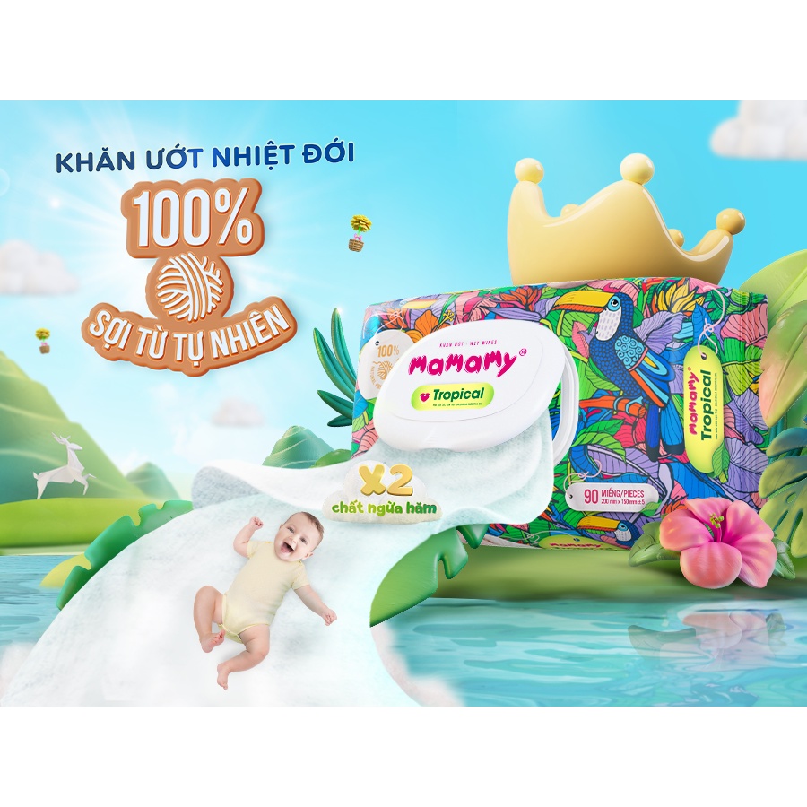 (Mua 1 tặng 1) Khăn ướt Mamamy Tropical gói 90 tờ tặng 1 gói cùng loại 60 tờ