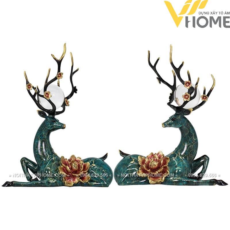 Đồ decor trang trí nội thất hươu đồng mẫu đơn kiểu dáng nghệ thuật, sang trọng, hiện đại DDB 00475