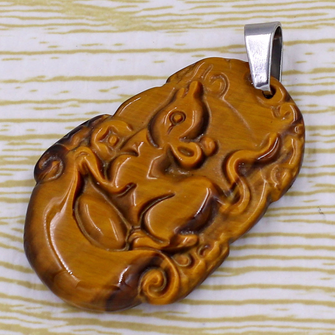 Mặt dây chuyền tuổi Tý đá mắt hổ 3.6cm - Mặt size nhỏ