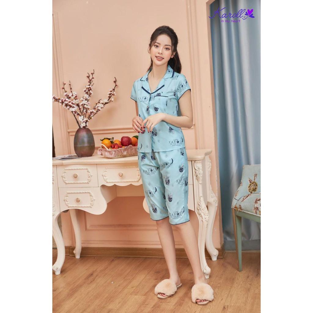 SET PIJAMA mặc nhà KAROLL. Bộ đồ mặc nhà lụa cao cấp, phom áo cộc quần ngố họa tiết dễ thương trẻ trung