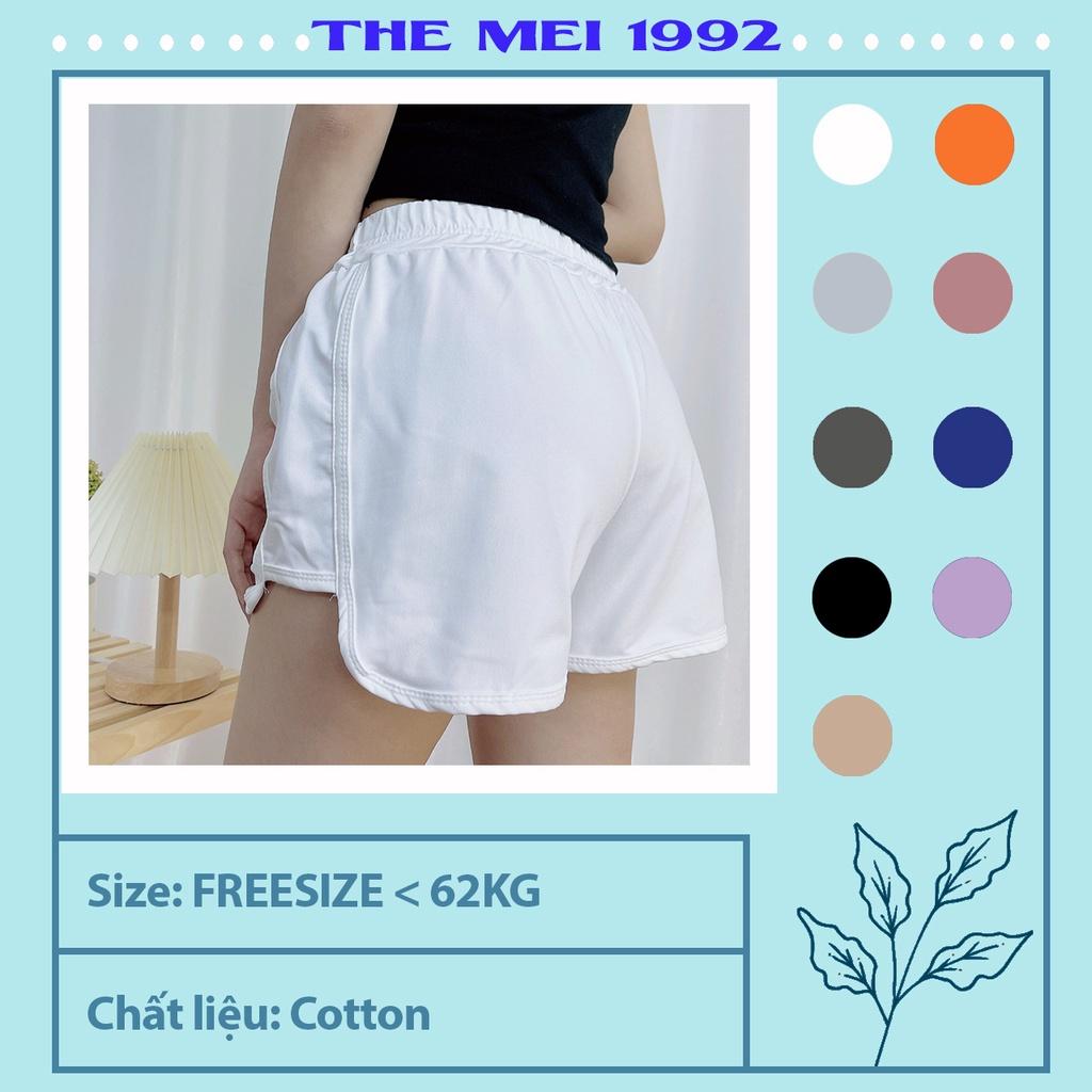 Quần đùi short nữ THE MEI 1992 cao cấp - Quần sooc nữ cạp chun thêu chữ chất Umi thể thao dáng hộp nhiều màu