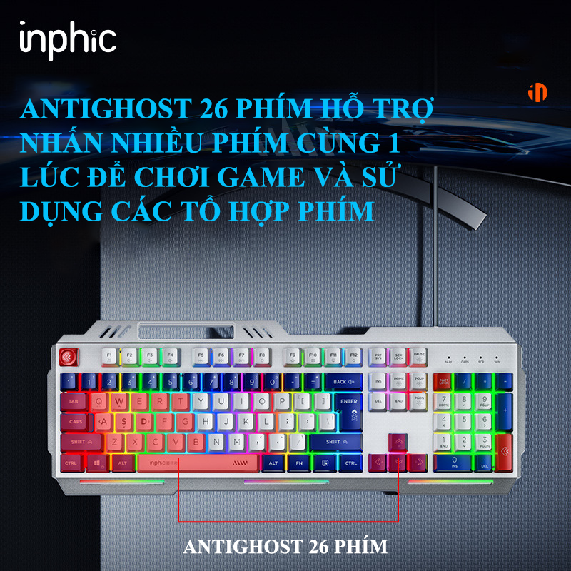 Combo bàn phím và chuột có dây chuyên game INPHIC K9 + PW2PRO có đèn led 7 màu cực đẹp dành cho game thủ - Hàng Chính Hãng
