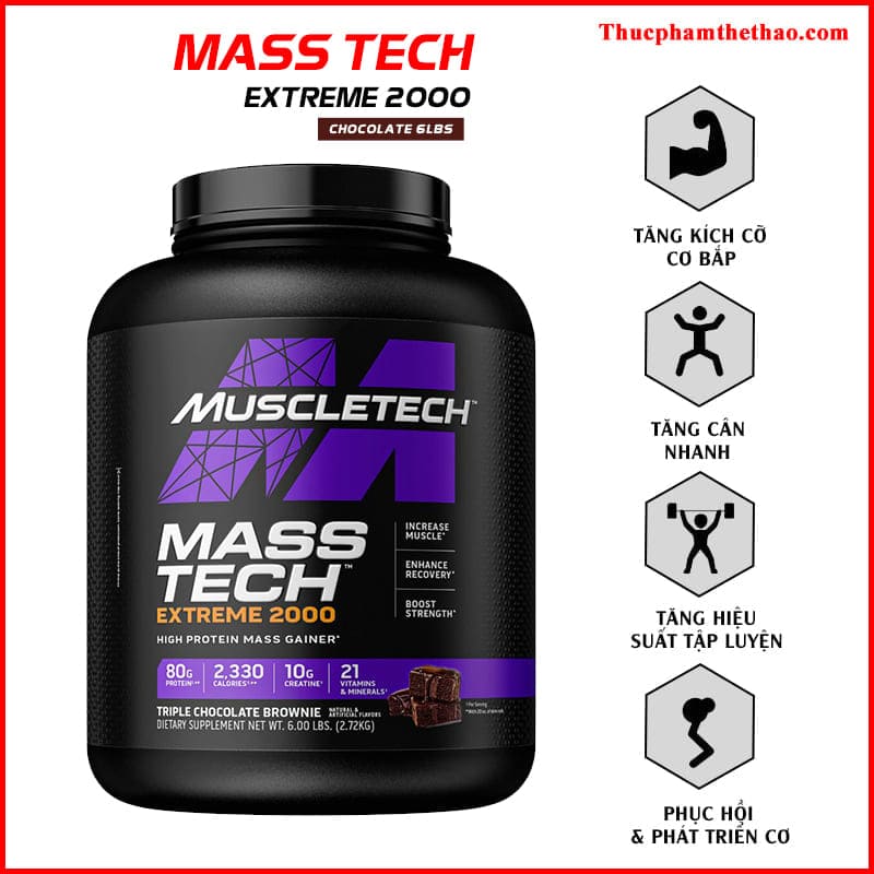 Sữa Tăng Cân Tăng Cơ Mass Tech Elite 6lbs (~2.72kg) - Nhiều Hương Vị - Hàng Nhập Khẩu Chính Hãng Muscletech - Kèm Quà Tặng