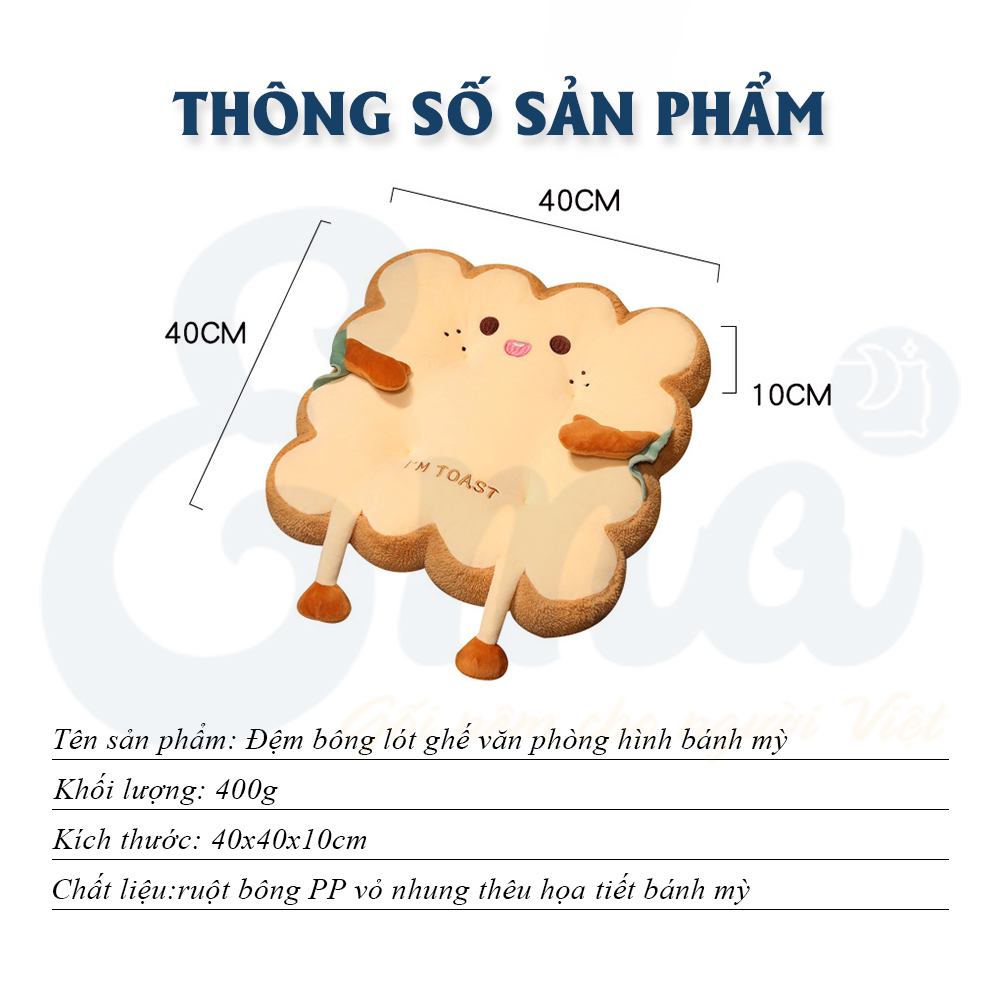 Đệm lót ghế văn phòng, đệm ngồi bệt kiểu Nhật hình bánh mỳ I'm Toast - Kích thước 40x40cm - Hàng nhập khẩu