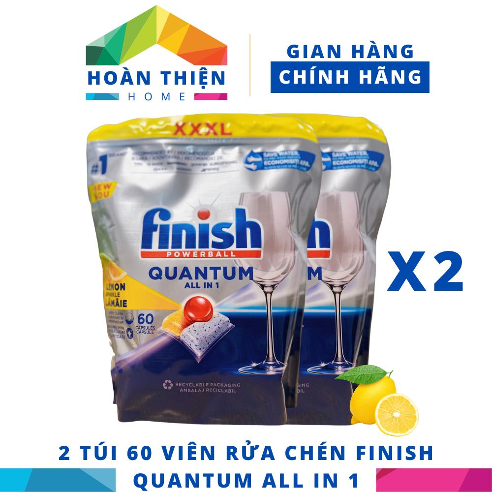 Túi 60 viên rửa chén Finish Quantum All in 1 (Hương Chanh) – Dành cho máy rửa chén bát gia đình Châu Âu