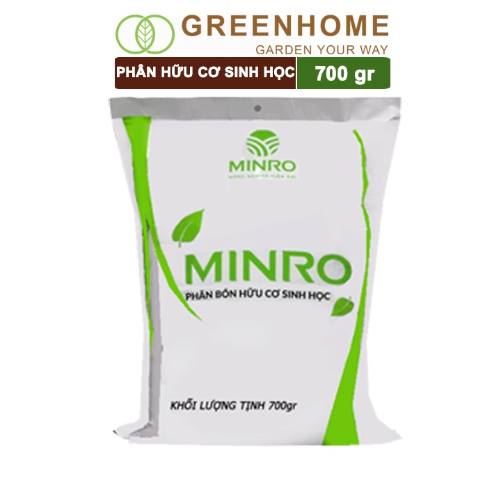 Phân Bón Hữu Cơ Greenhome, Minro, Bao 700g, Sinh Học Giúp Cây Khoẻ, Ổn Định, Sai Hoa, Đậu Trái Chuyên Hoa Hồng, Lan, Rau