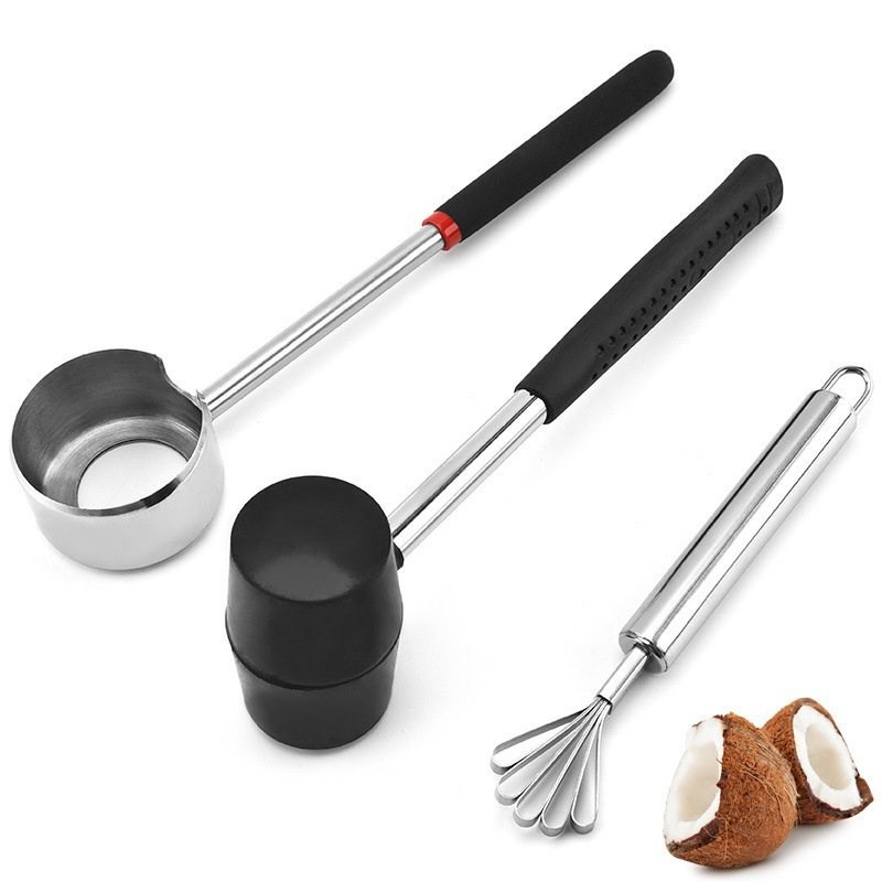 Bộ 3 Dụng Cụ Mở Vỏ Dừa Bằng Thép Không Gỉ Siêu Nhanh - Coconut Shell Opener Tools