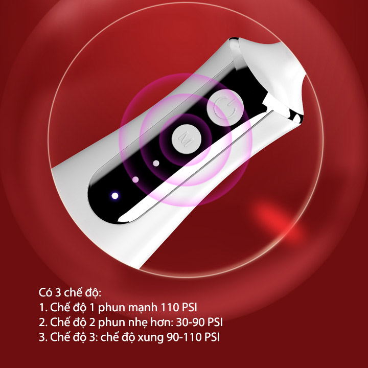 Tăm nước kèm 5 đầu xịt áp lực cao, dùng pin sạc 2000mAh