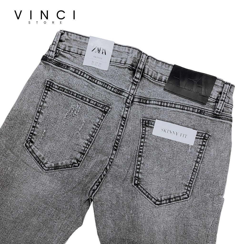 Quần Jean Nam ZR Xám Rách Skinny Ống Ôm Vnxk Co Dãn