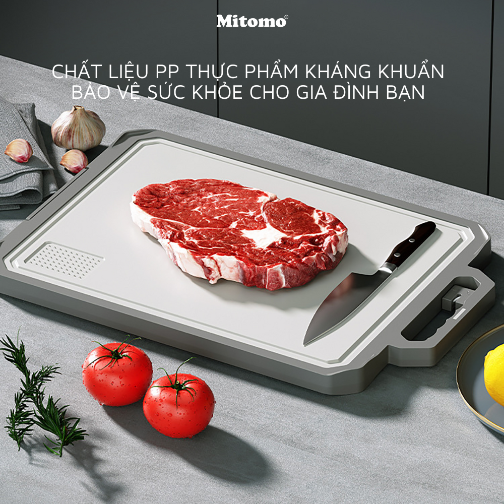 Thớt hai mặt kháng khuẩn inox 304 cao cấp, nhựa lúa mạch Mitomo MT-304PP Hàng chính hãng