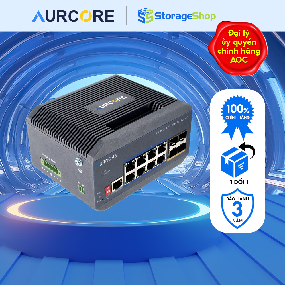 Thiết bị mạng - Bộ chuyển mạch - Switch công nghiệp AurCore AIS4001 L2+ 8GE | 4G SFP+ Hàng chính hãng