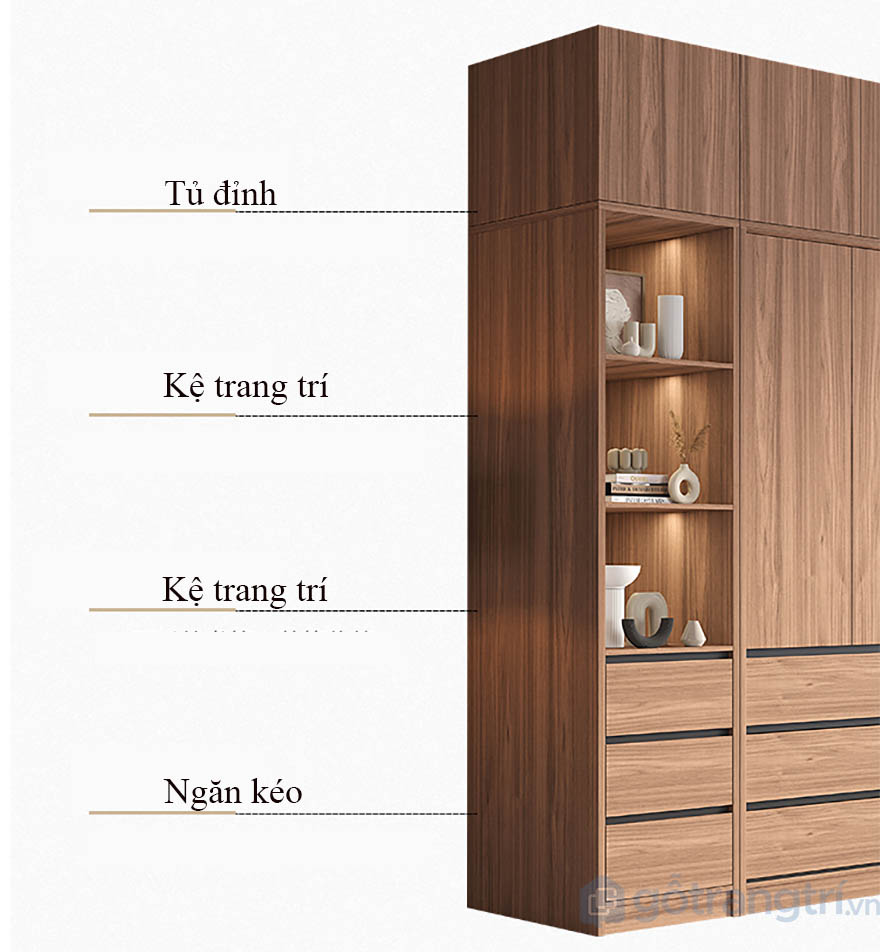 Tủ áo MDF thiết kế tinh tế, gọn gàng