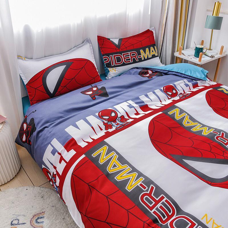 Bộ chăn ga gối Siêu anh hùng Siêu nhân người nhện Spider Man 100% Cotton Poly cao cấp - Hàng xuất khẩu