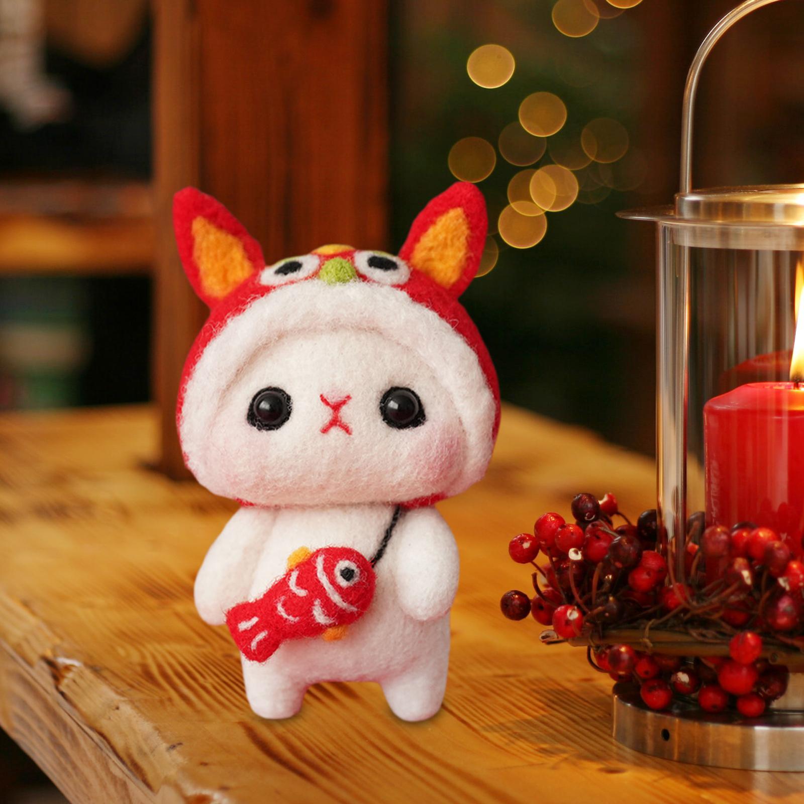 Bunny Felting Kit with Tools Animal Doll Keychain Gift for Holiday