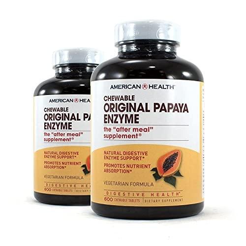American Health Original Papaya Enzyme Chewable Tablets, 2 Pack - Promotes Nutrient Absorption and Helps Digestion - Gluten-Free, Vegetarian - 600 Count, 400 Total Servings