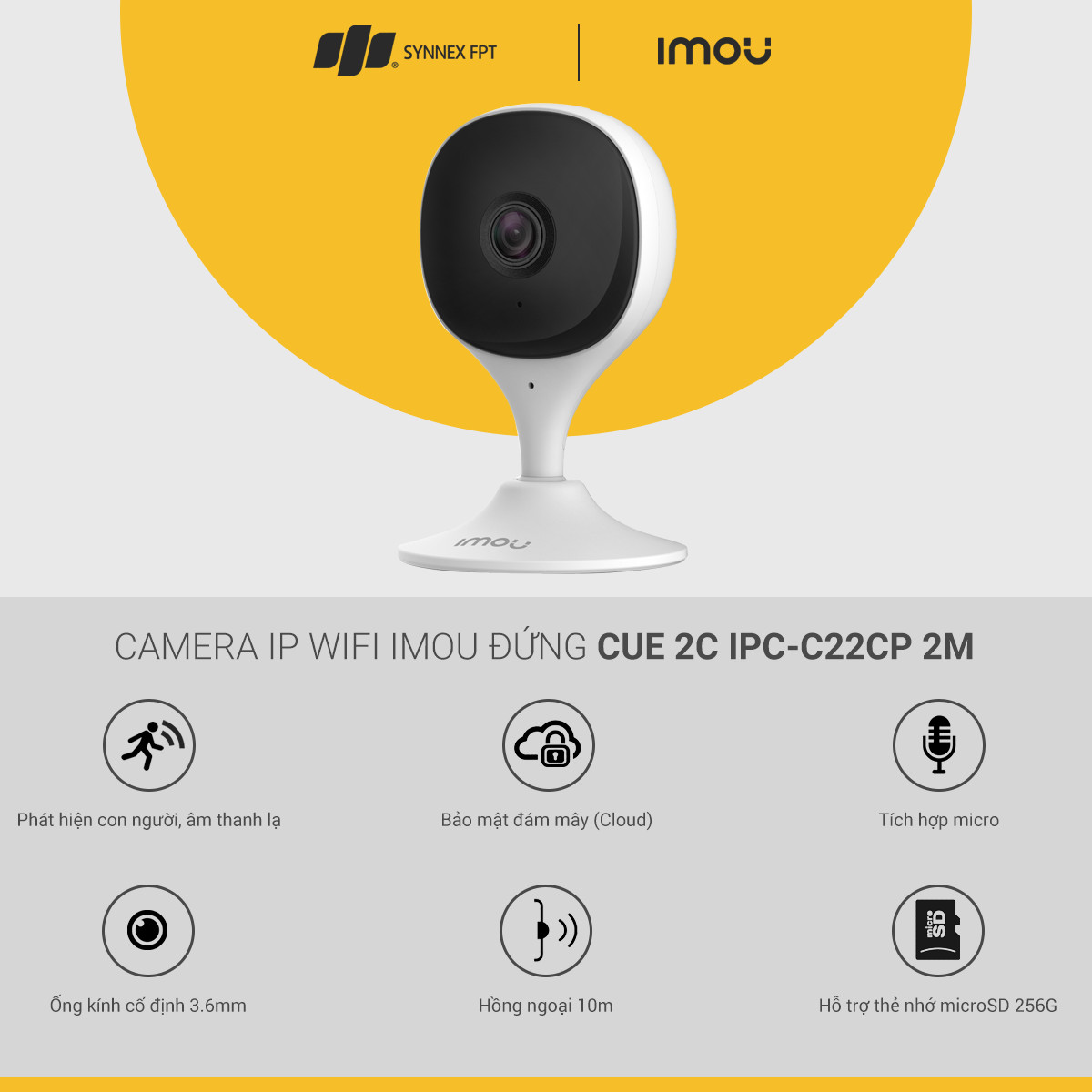 Camera IP WIFI Imou đứng Cue 2C IPC-C22CP 2M, 2Y WTY_IPC-C22CP - Hàng chính hãng