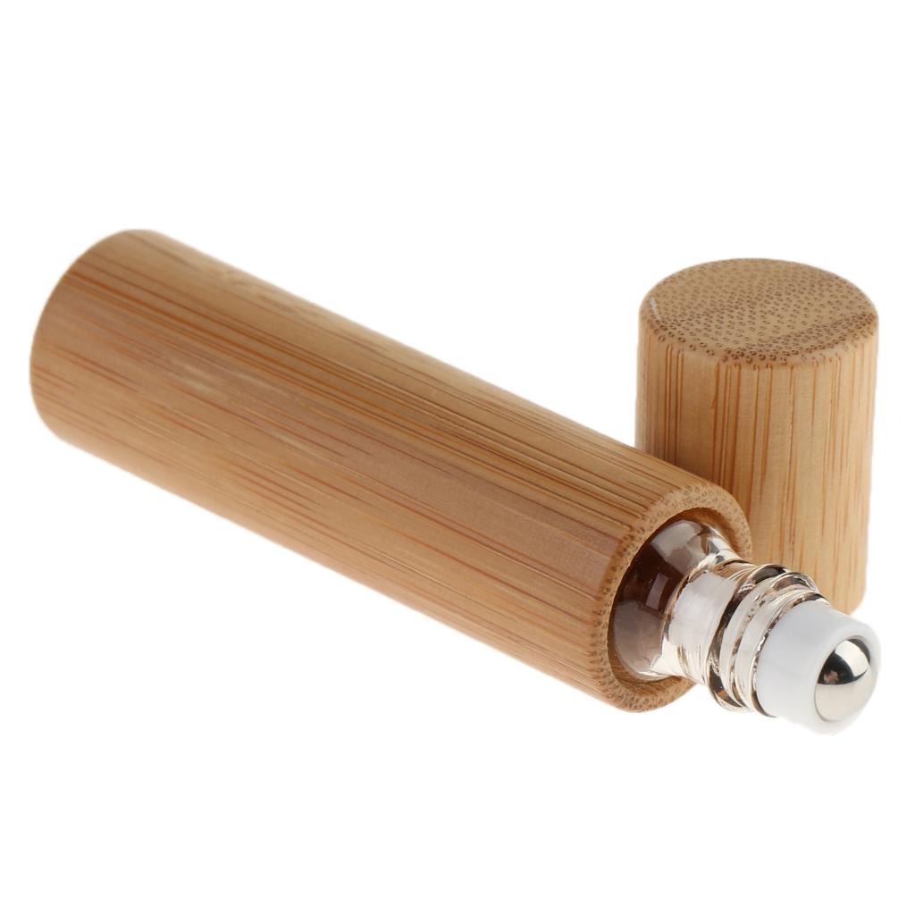 10 Ml Bamboo Glass Essential Roller Bottle Refillable with Roller Ball for Perfume And Lip Balm