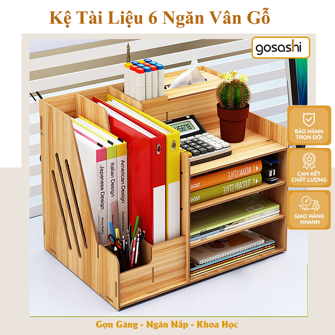 Kệ Tài Liệu 6 Ngăn, Kệ Để Sách, Để Đồ Tiện Lơi, Dễ Dàng Lắp Ghép, Không Cần Khoan Đục -Thương Hiệu Gosashi -KeTLieu6NganVgo