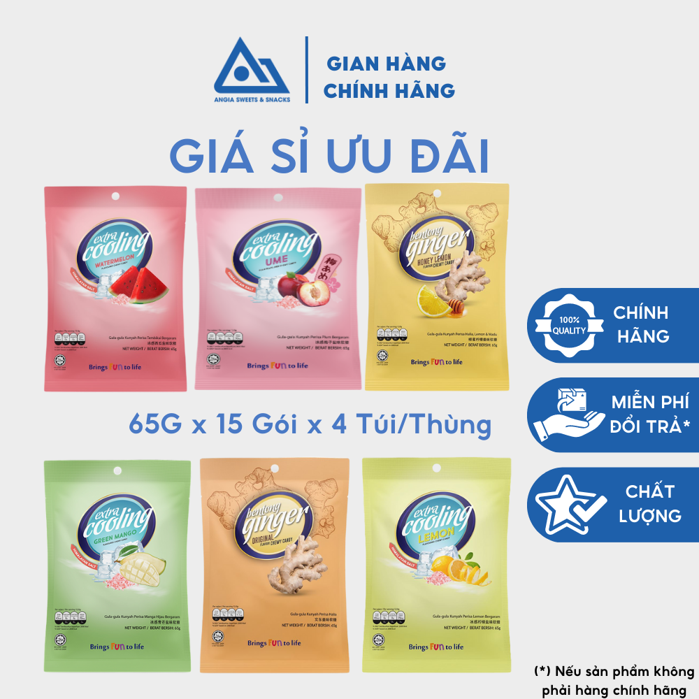 Kẹo mềm trái cây muối Extra Cooling gói 65g, kẹo dẻo Chewy Candy ăn vặt Malaysia nhiều vị An Gia Sweets Snacks