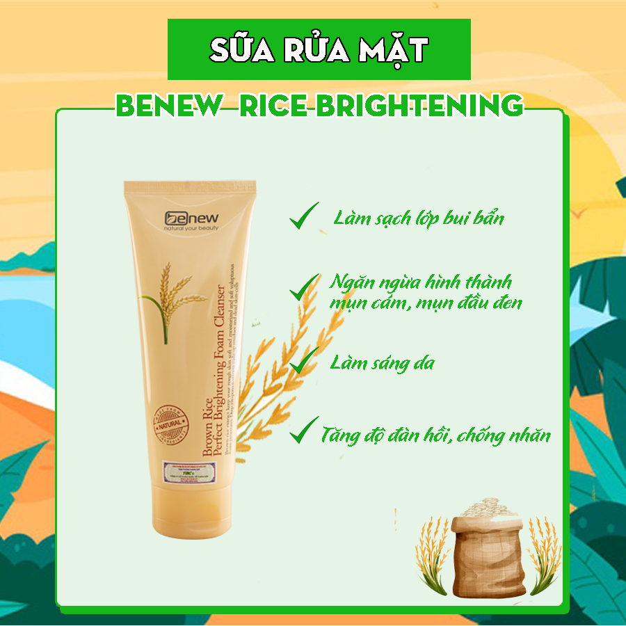 Sữa Rửa Mặt Trắng Da BENEW mầm Gạo - CLEANSER 160ml Chính Hãng ( làm sạch, trắng da , cấp ẩm )