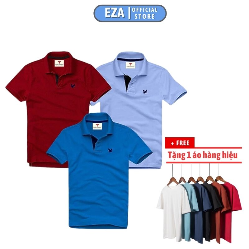 Combo 3 Áo Thun Nam Cổ Bẻ Tặng 1 Áo Thun Cổ Tròn Hàng Hiệu Vải Cá Sấu - Ez338 - Xanh Dương - Đỏ Đô - Xanh Môn - Xl
