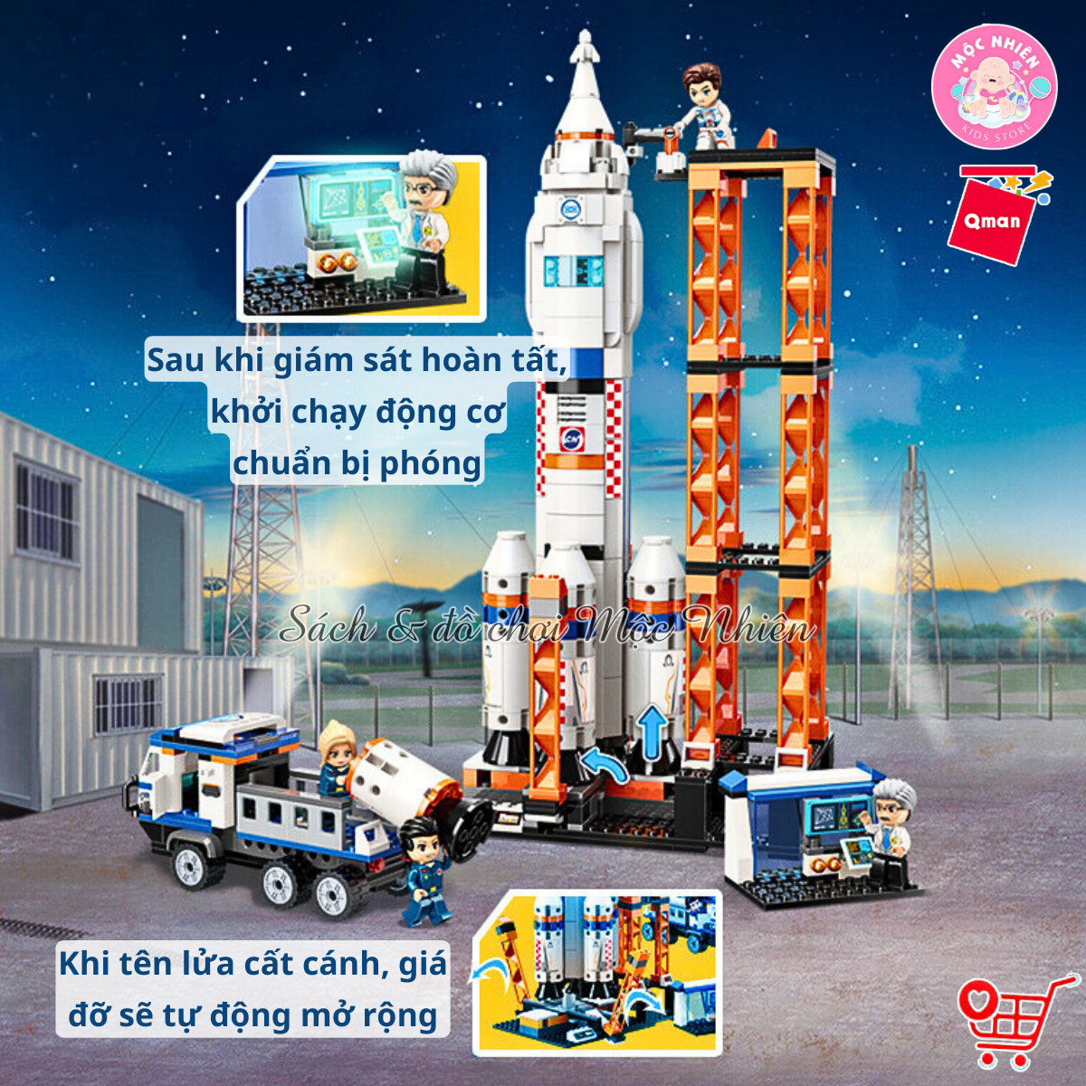 Đồ chơi lắp ráp, xếp hình Qman 1140 - Vụ phóng tàu không gian - Bộ lớn 632 mảnh ghép - Cho bé từ 6 tuổi