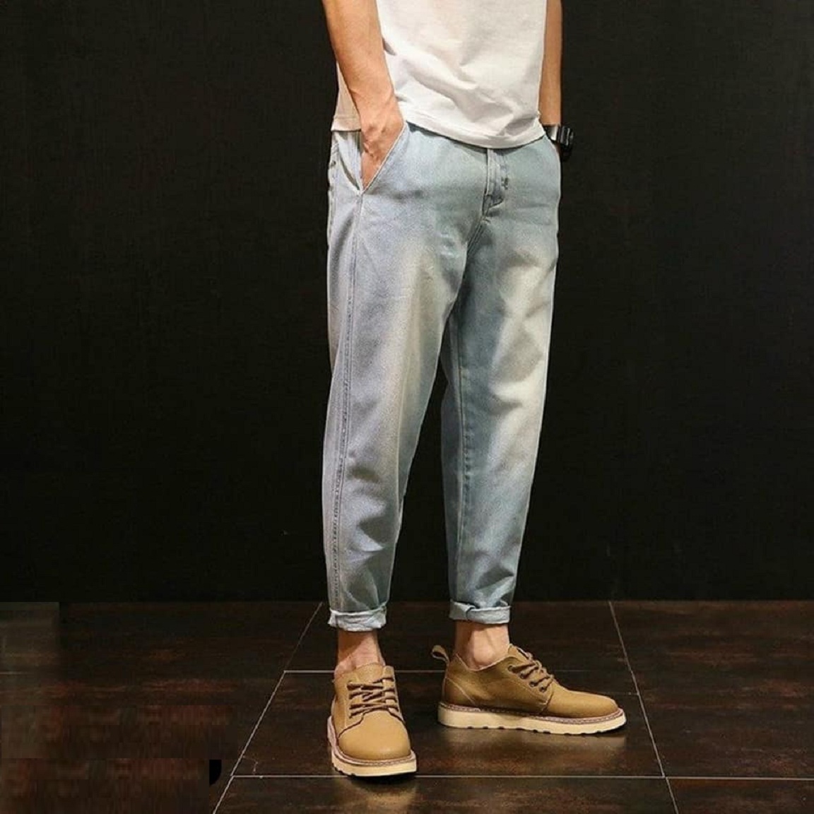 QUẦN BAGGY JEAN NAM MÀU XANH TRƠN - D04 - XL